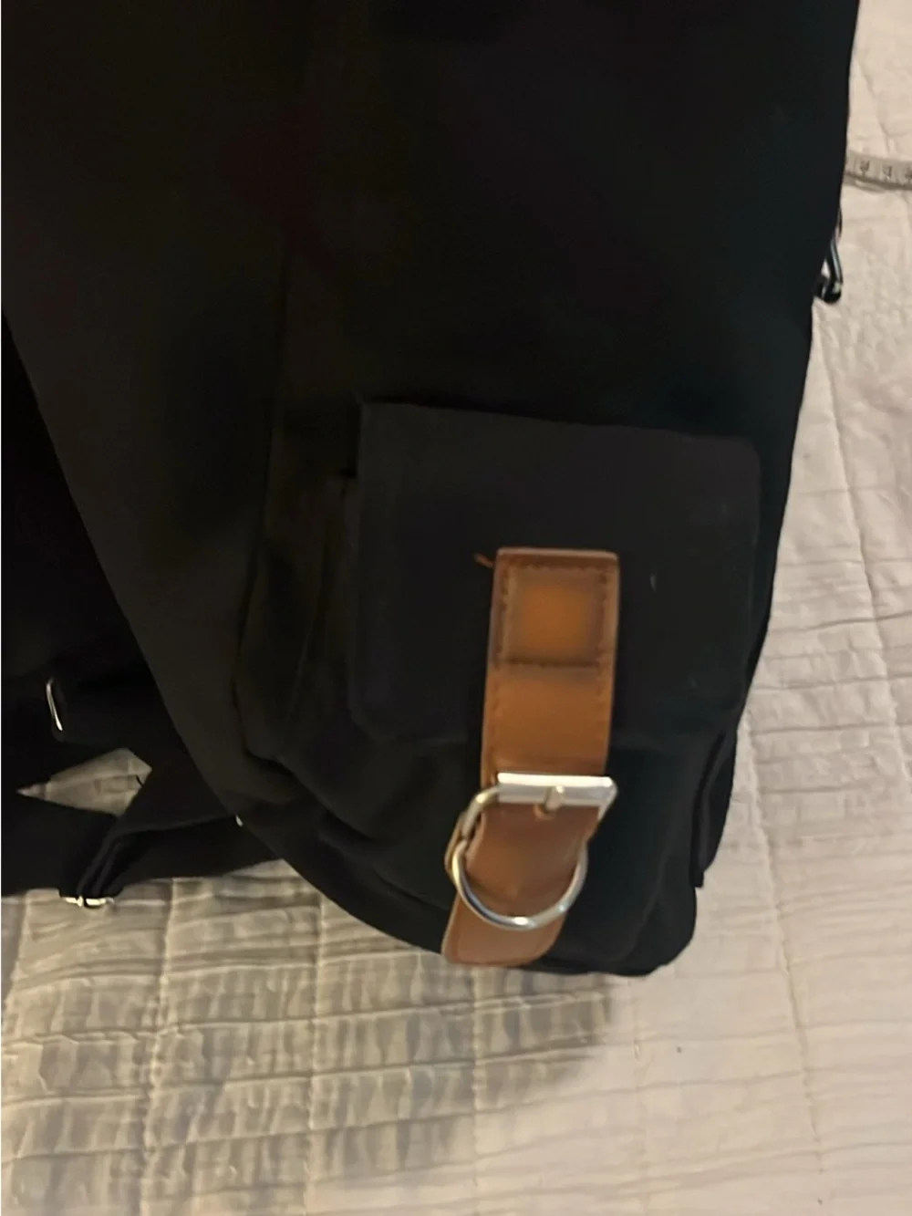 Men's Black Canvas Backpack with Tan Trim
